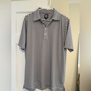 FootJoy Men's White and Black Striped Performance Polo